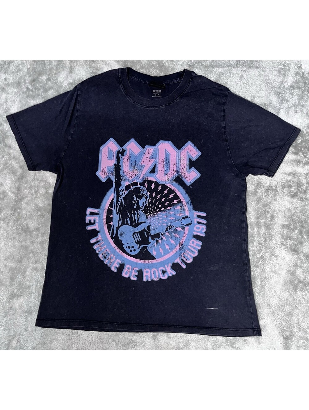 Time and Tru AC/DC T-Shirt Size Large 1977 Let There Be Rock Navy Graphic Tee